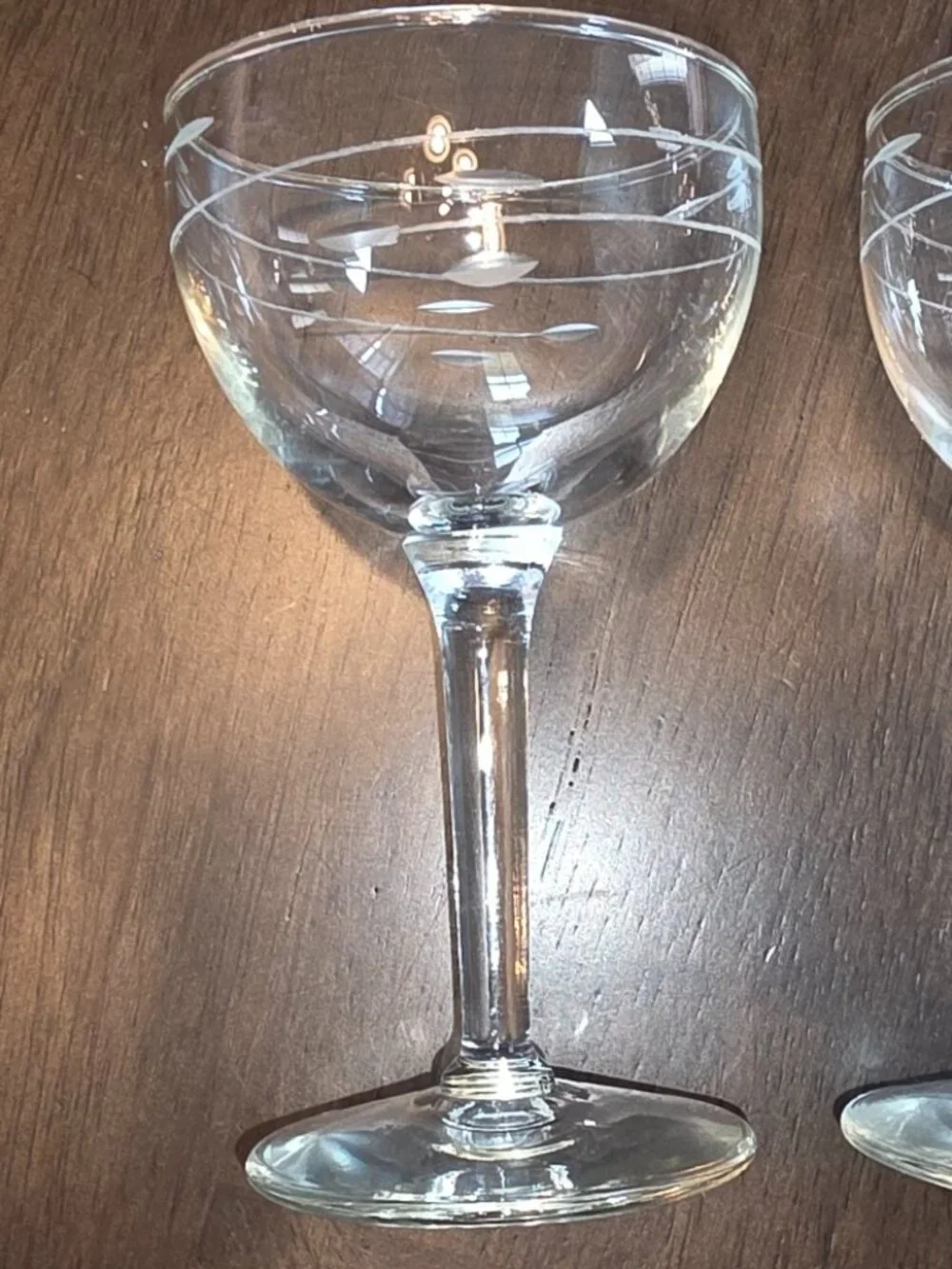 Etched Wine Sherry Glasses Flutes Set of 2 Cocktail Goblets Date Night Romantic